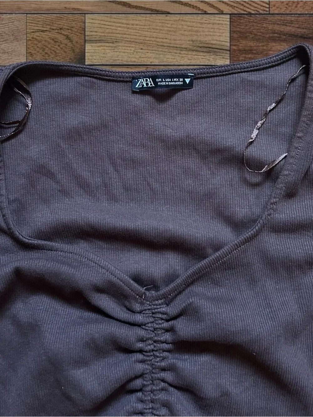 Zara Women’s Chocolate Brown Ruched Long Sleeve Crop Top Size L